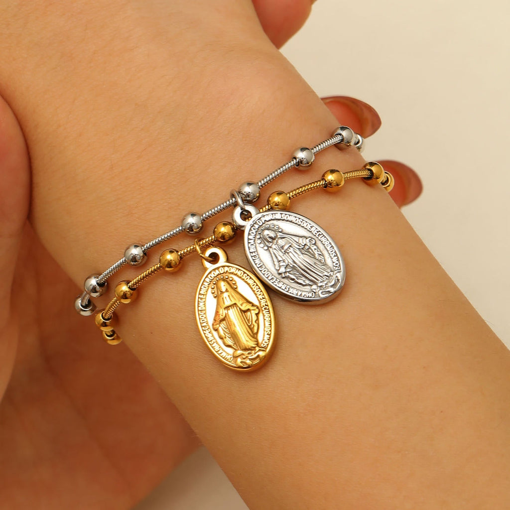 Our Lady Medal with Cross Accent Bracelet