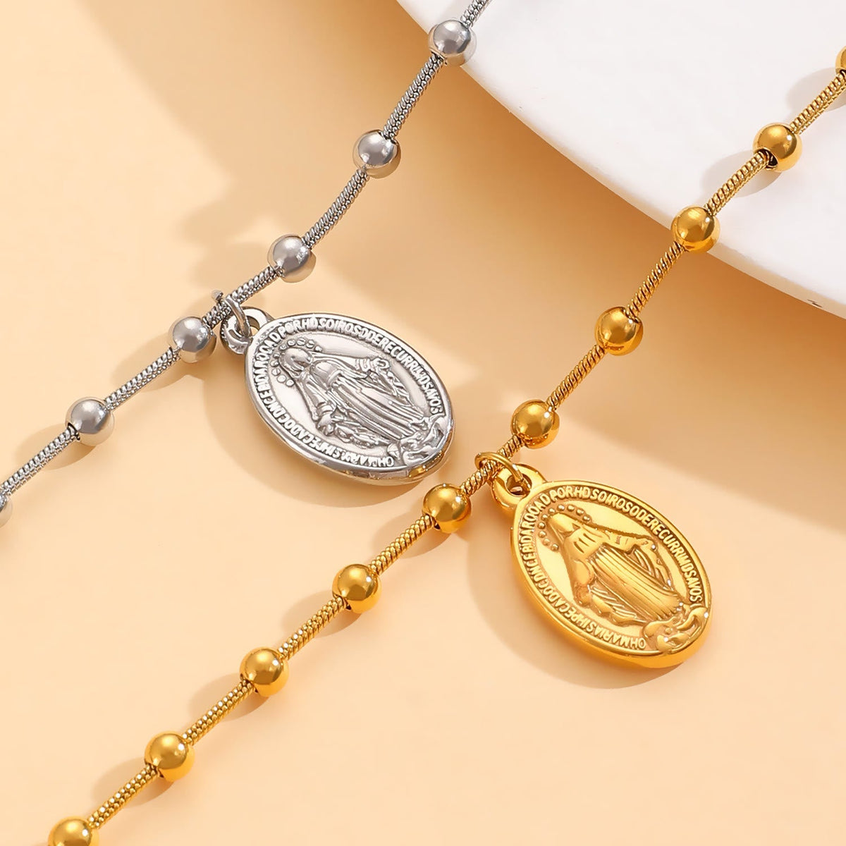 Our Lady Medal with Cross Accent Bracelet