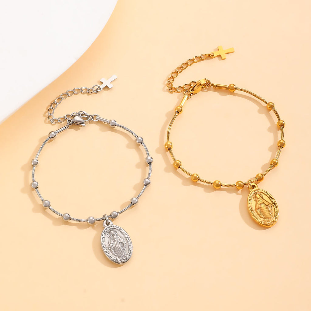 Our Lady Medal with Cross Accent Bracelet