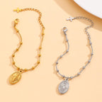 Our Lady Medal with Cross Accent Bracelet