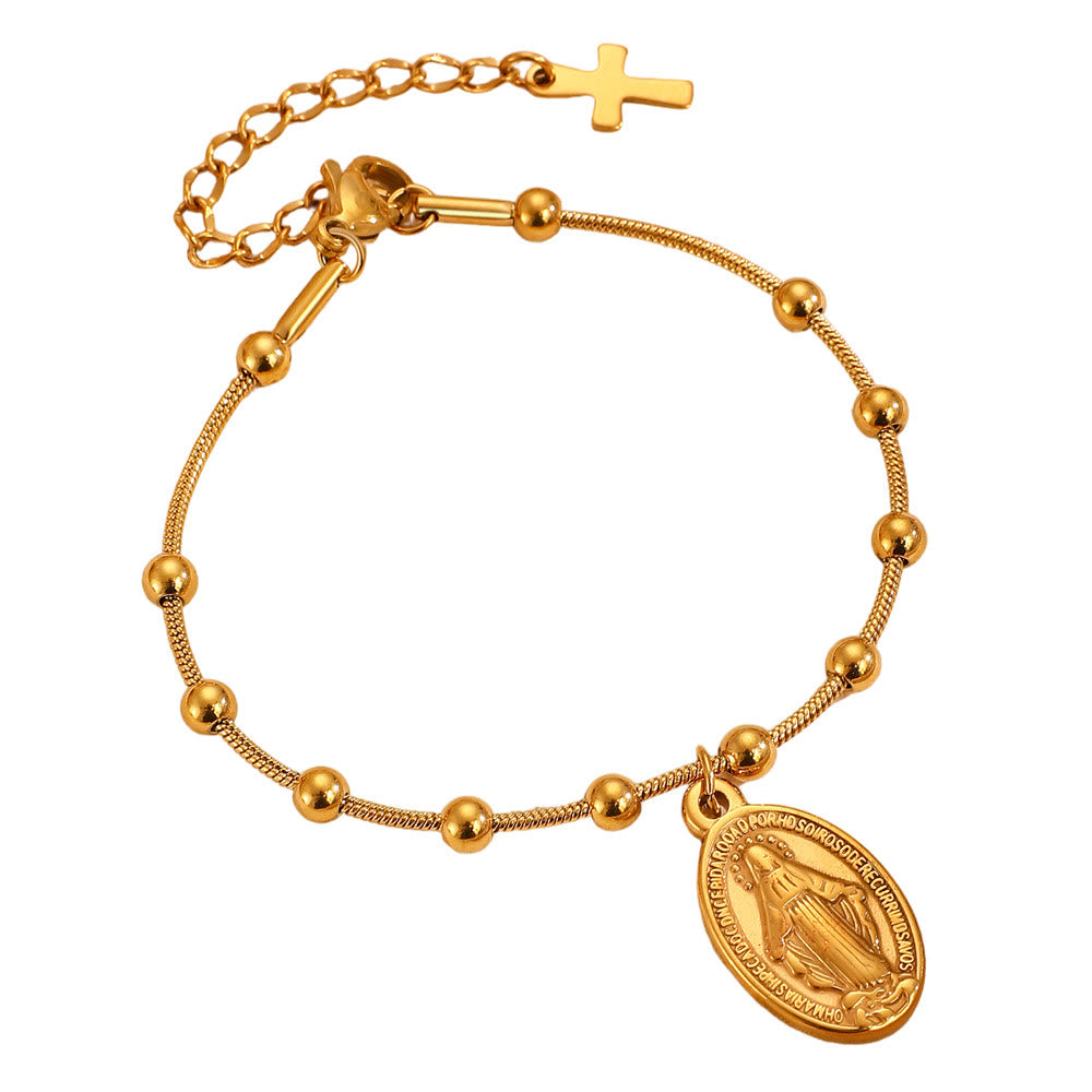 Our Lady Medal with Cross Accent Bracelet