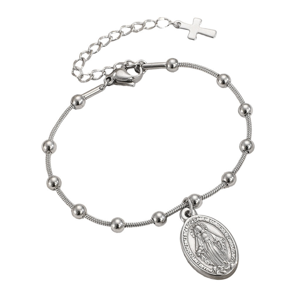Our Lady Medal with Cross Accent Bracelet