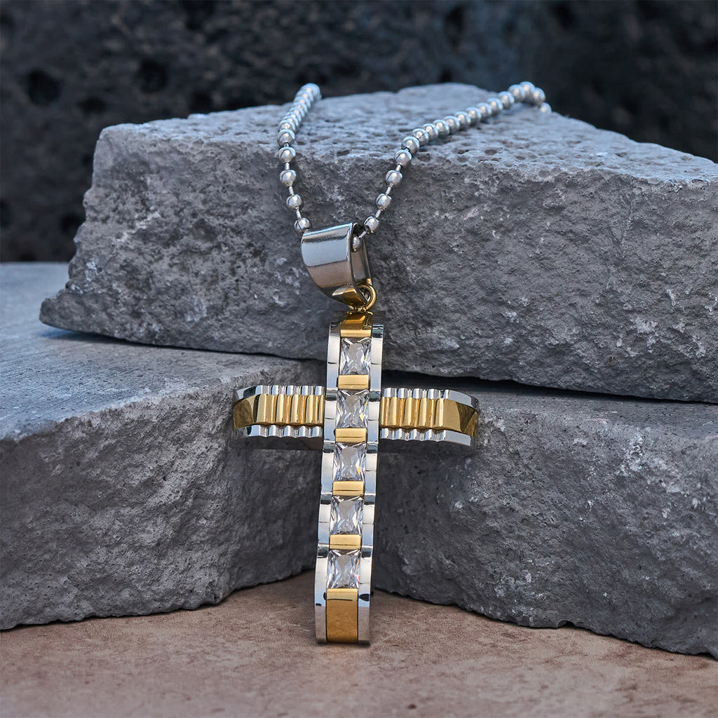 4-Color Alloy Zircon Cross Necklace