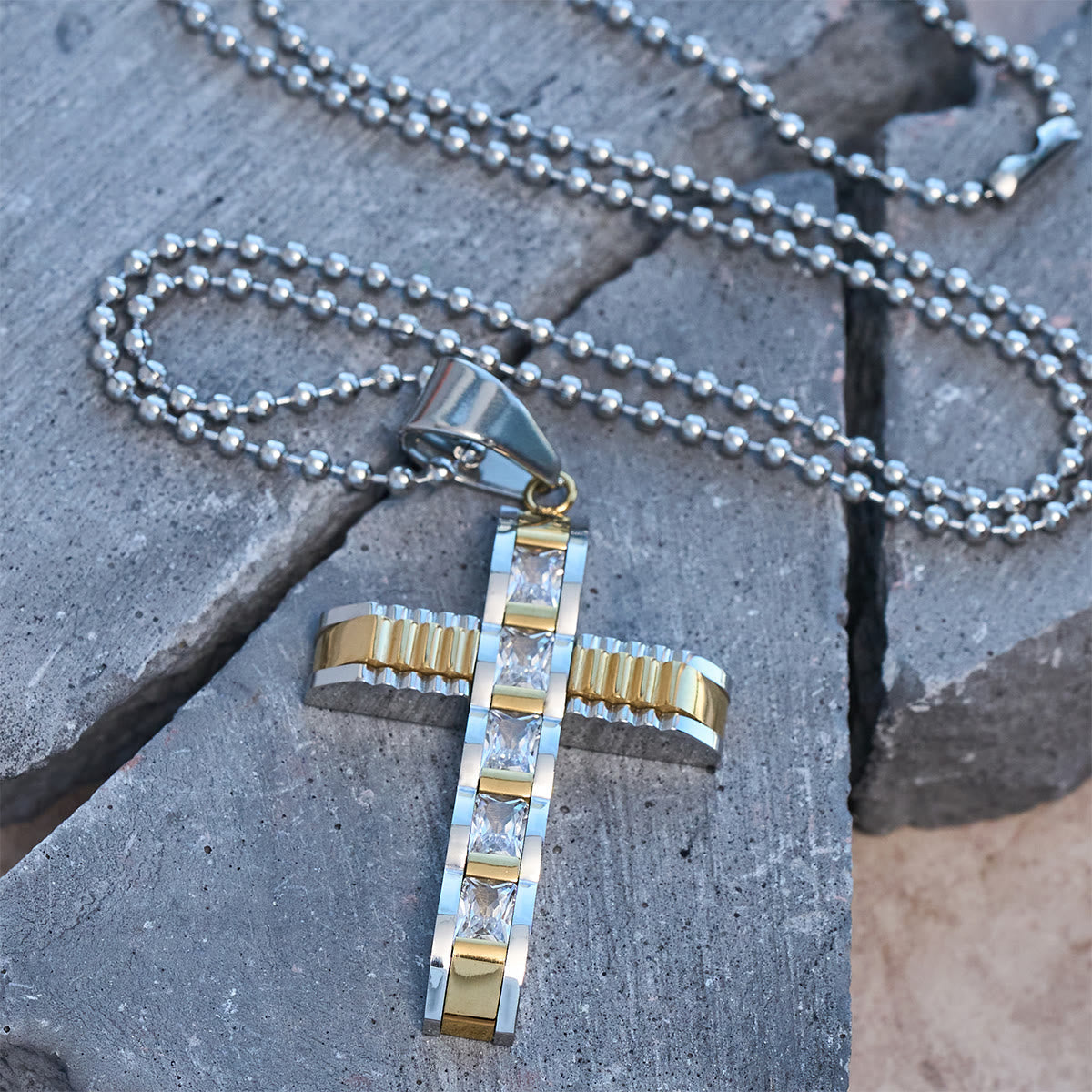 4-Color Alloy Zircon Cross Necklace