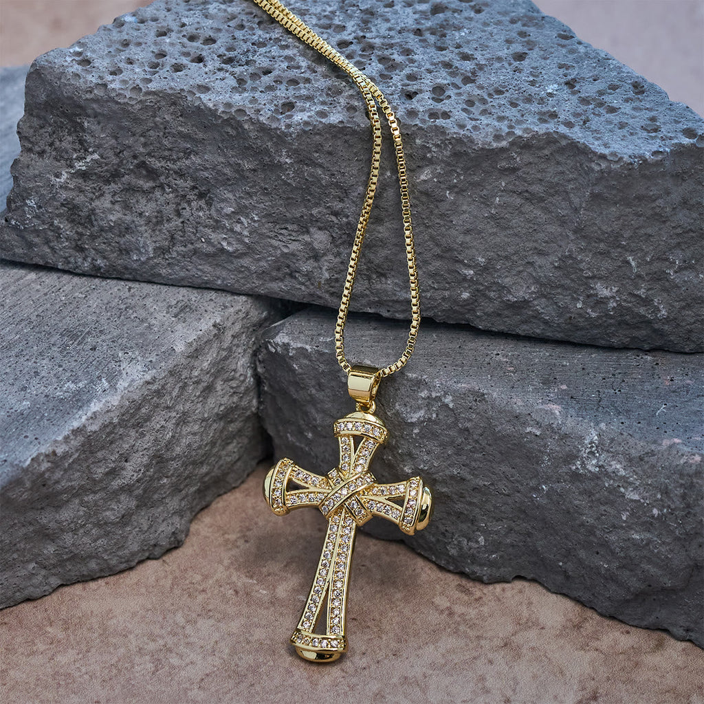 Copper Zircon Cross with Knot Necklace