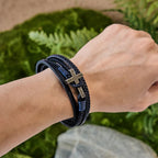 Tri-Color Stainless Steel Cross & Braided Leather Fashion Bracelet