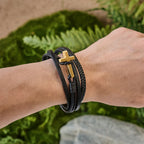 Tri-Color Stainless Steel Cross & Braided Leather Fashion Bracelet