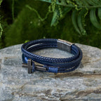 Tri-Color Stainless Steel Cross & Braided Leather Fashion Bracelet