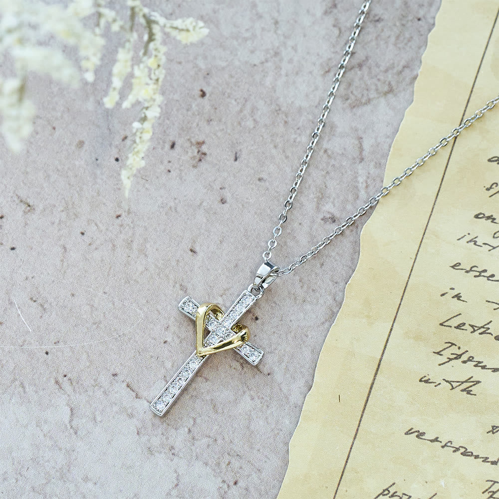 Dual-Tone Heart & Cross Necklace with Zircons