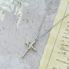 Dual-Tone Heart & Cross Necklace with Zircons