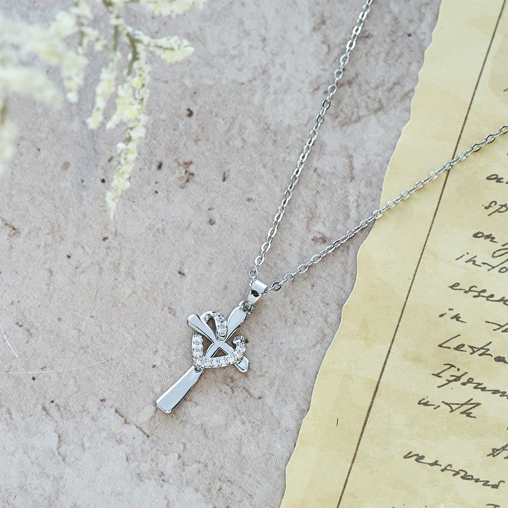 Dual-Tone Heart & Cross Necklace with Zircons