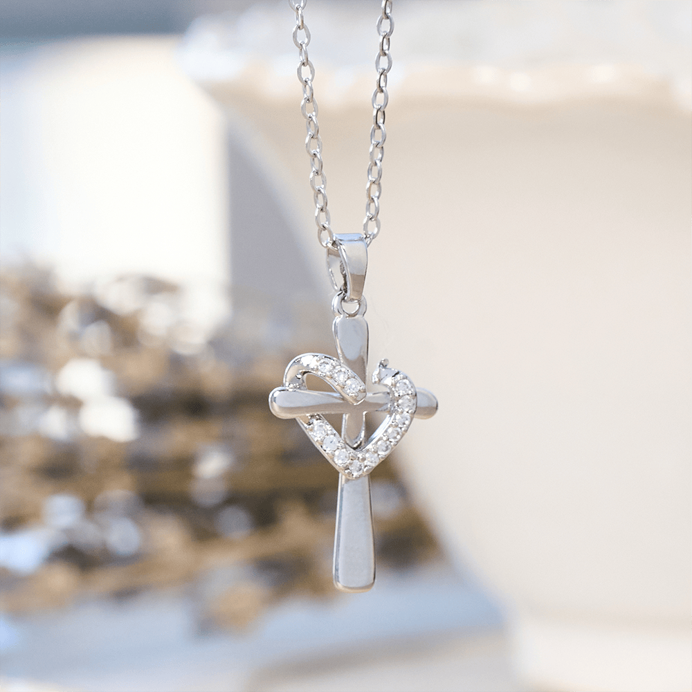 Dual-Tone Heart & Cross Necklace with Zircons