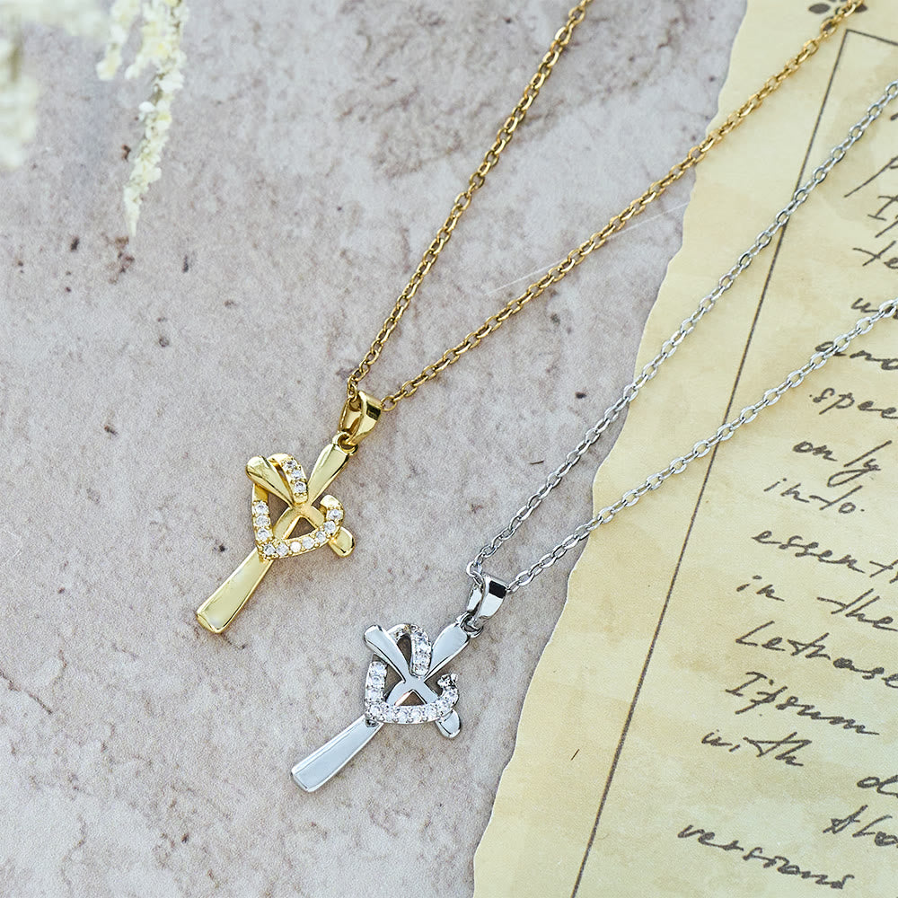 Dual-Tone Heart & Cross Necklace with Zircons