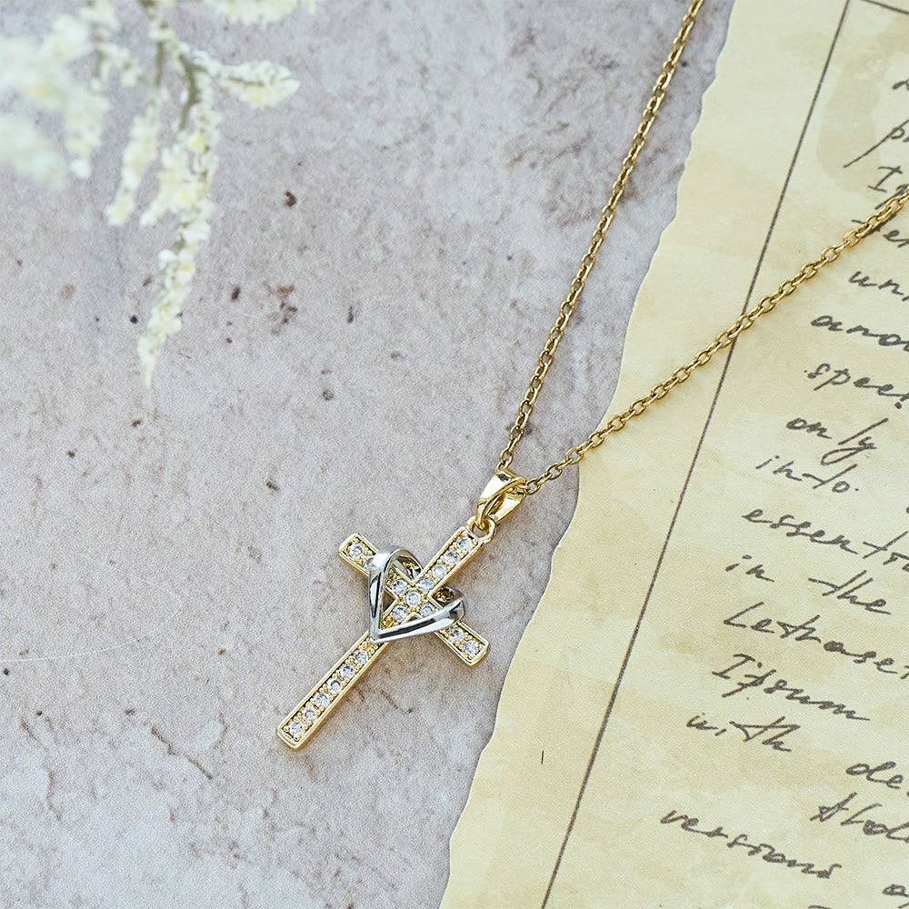 Dual-Tone Heart & Cross Necklace with Zircons