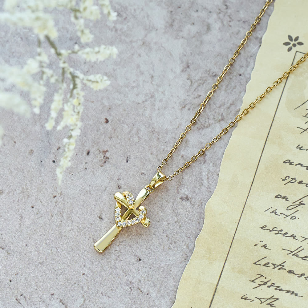 Dual-Tone Heart & Cross Necklace with Zircons