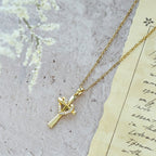 Dual-Tone Heart & Cross Necklace with Zircons