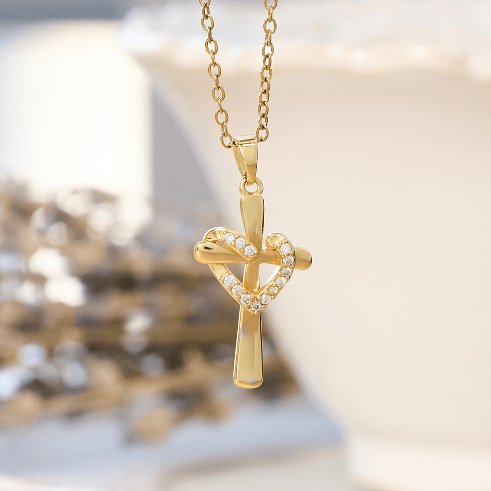 Dual-Tone Heart & Cross Necklace with Zircons