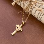 Dual-Tone Heart & Cross Necklace with Zircons