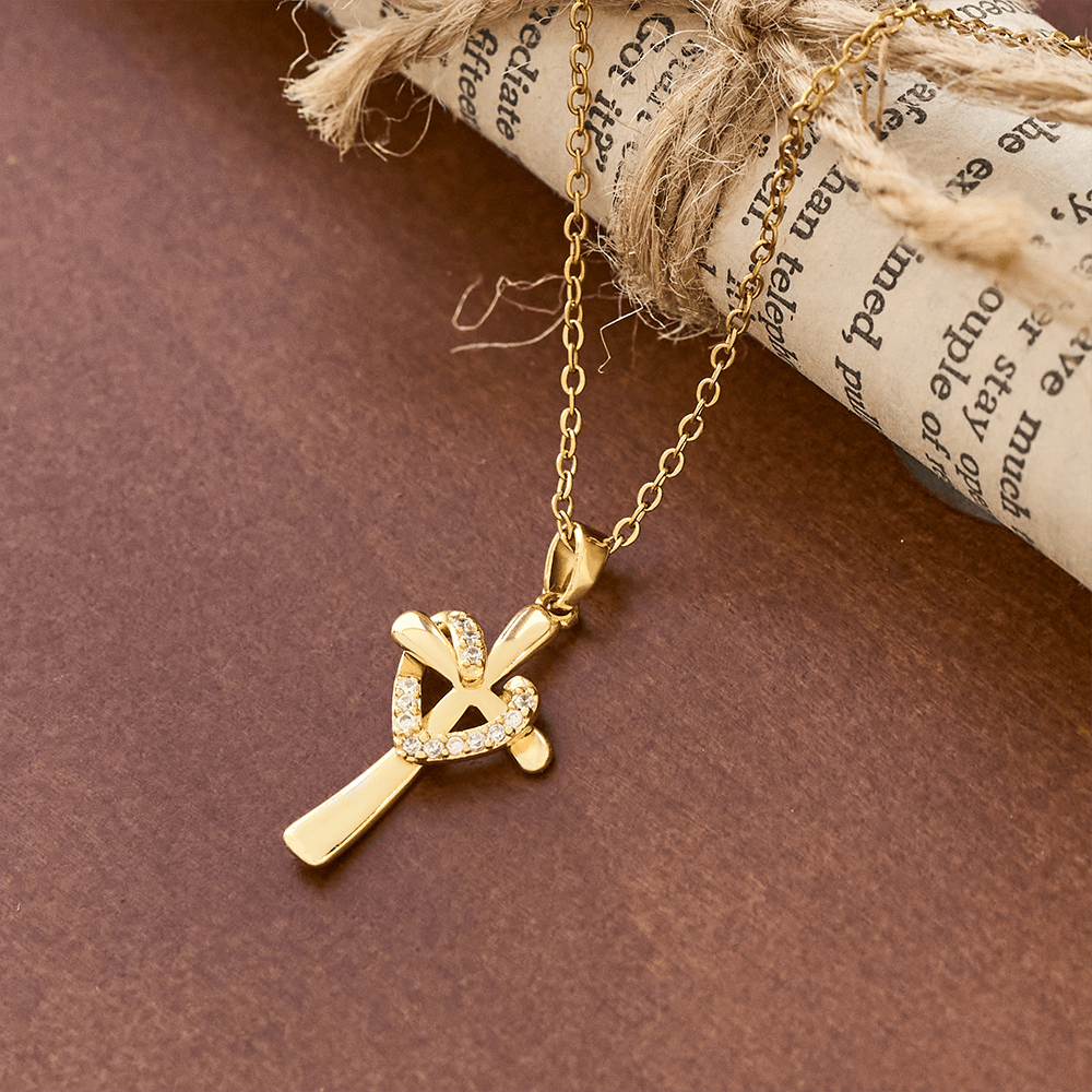 Dual-Tone Heart & Cross Necklace with Zircons