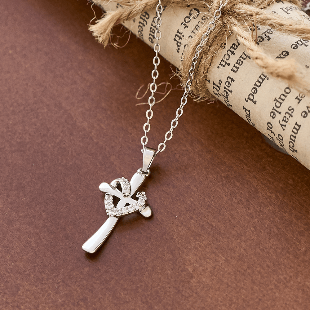 Dual-Tone Heart & Cross Necklace with Zircons