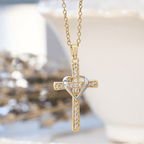 Dual-Tone Heart & Cross Necklace with Zircons