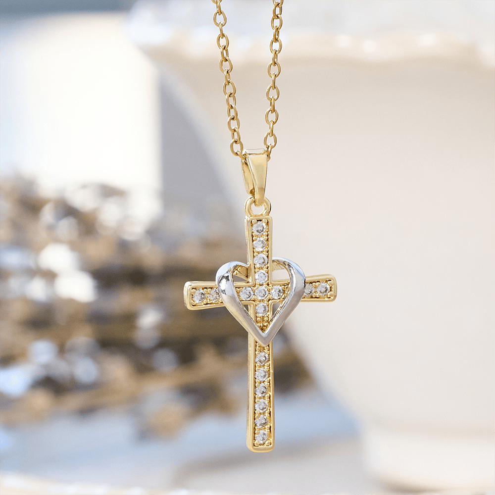 Dual-Tone Heart & Cross Necklace with Zircons