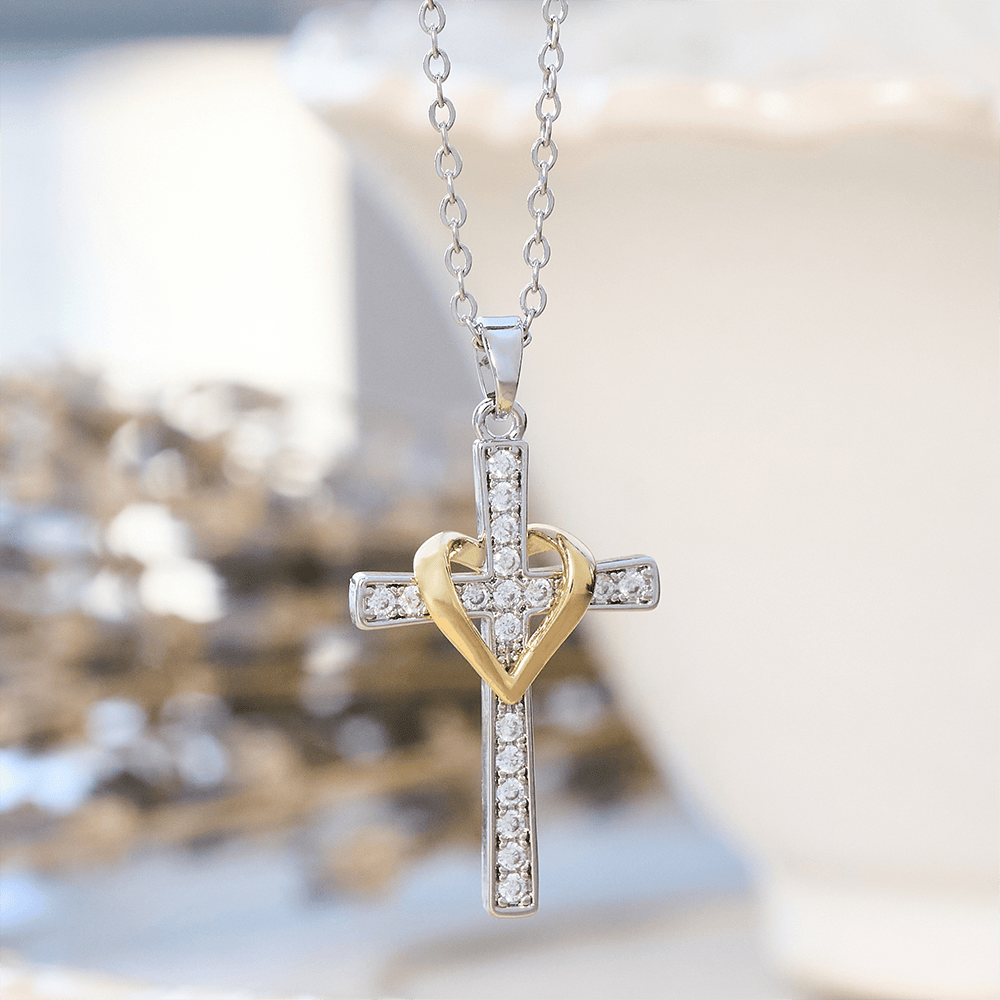 Dual-Tone Heart & Cross Necklace with Zircons