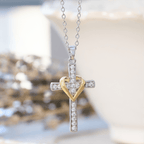 Dual-Tone Heart & Cross Necklace with Zircons