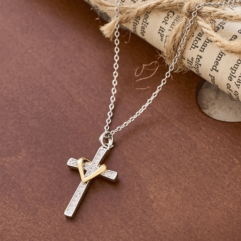 Dual-Tone Heart & Cross Necklace with Zircons