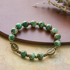 Vintage Red Green Glass Bracelet with Miraculous Medal