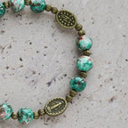 Vintage Red Green Glass Bracelet with Miraculous Medal