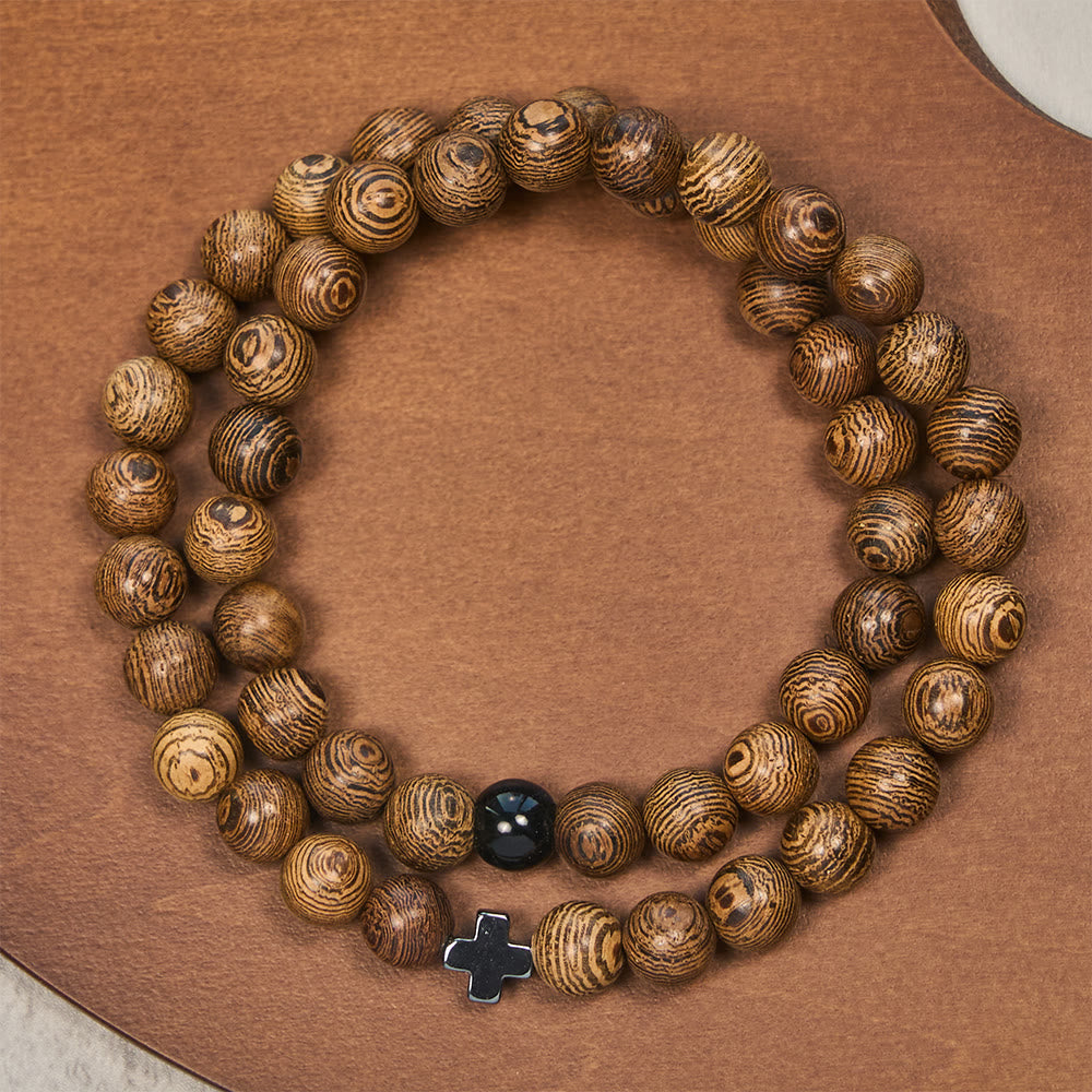Layered Wooden Cross Bracelet