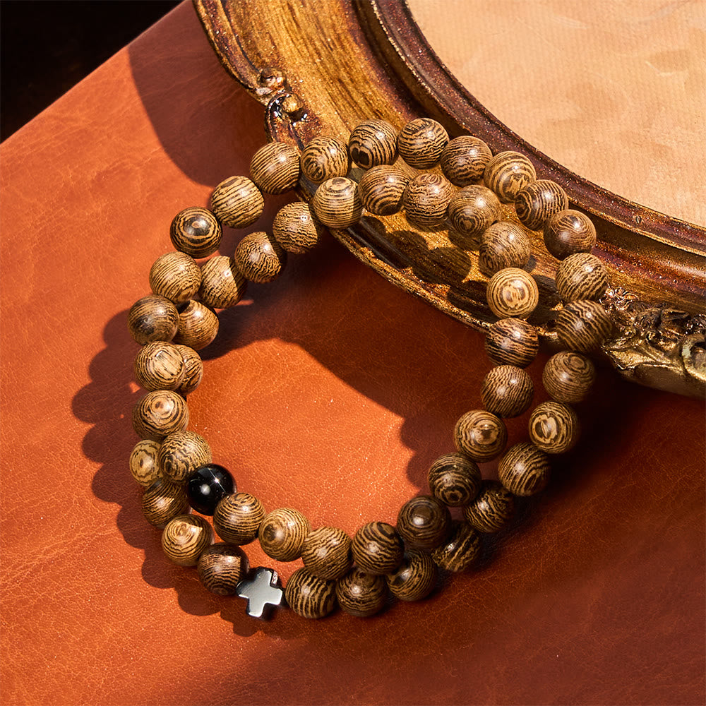 Layered Wooden Cross Bracelet
