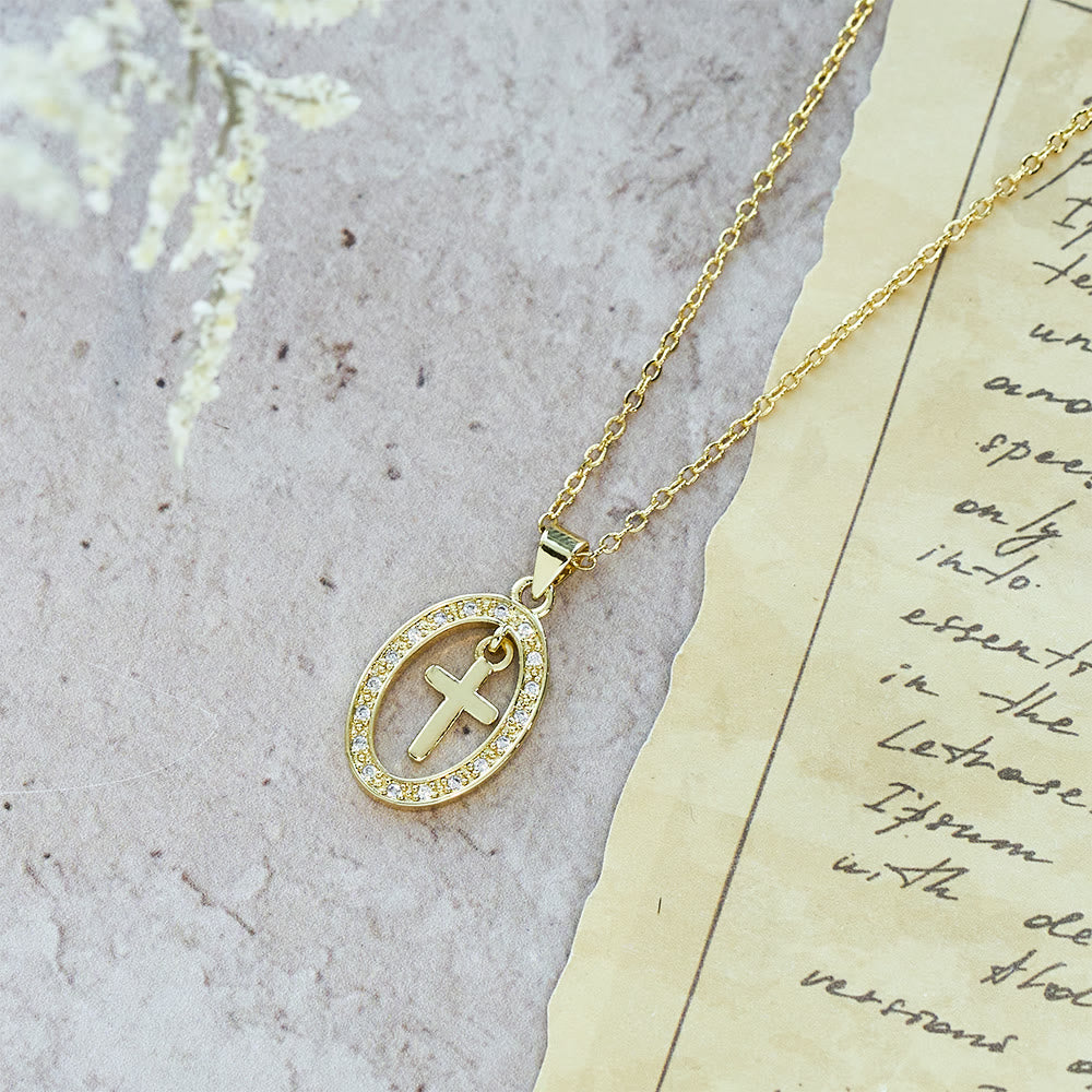 Cross & Shimmering Oval Necklace