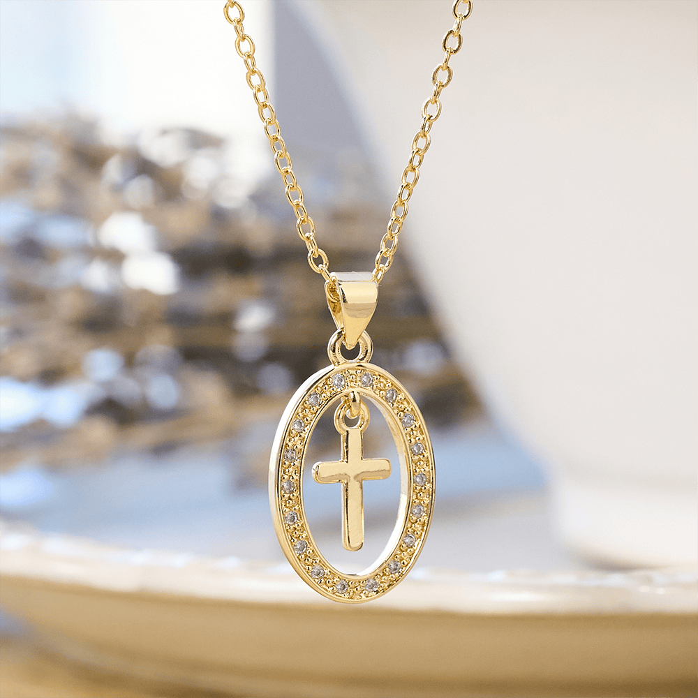 Cross & Shimmering Oval Necklace