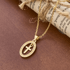 Cross & Shimmering Oval Necklace