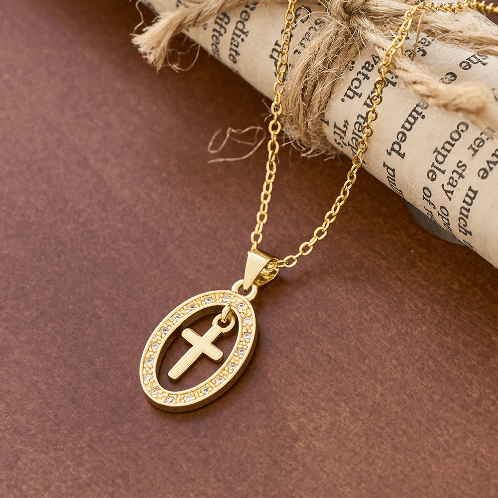 Cross & Shimmering Oval Necklace