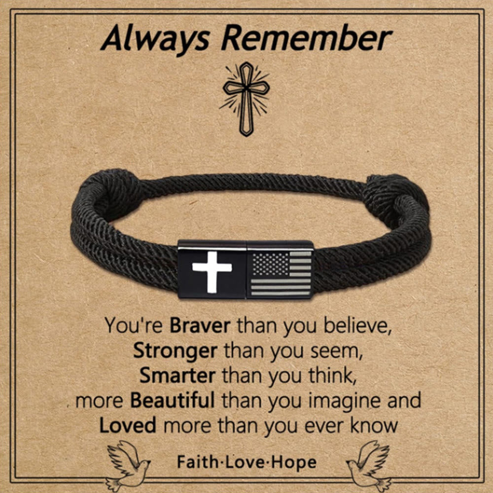 American Flag & Cross Bracelet with Card