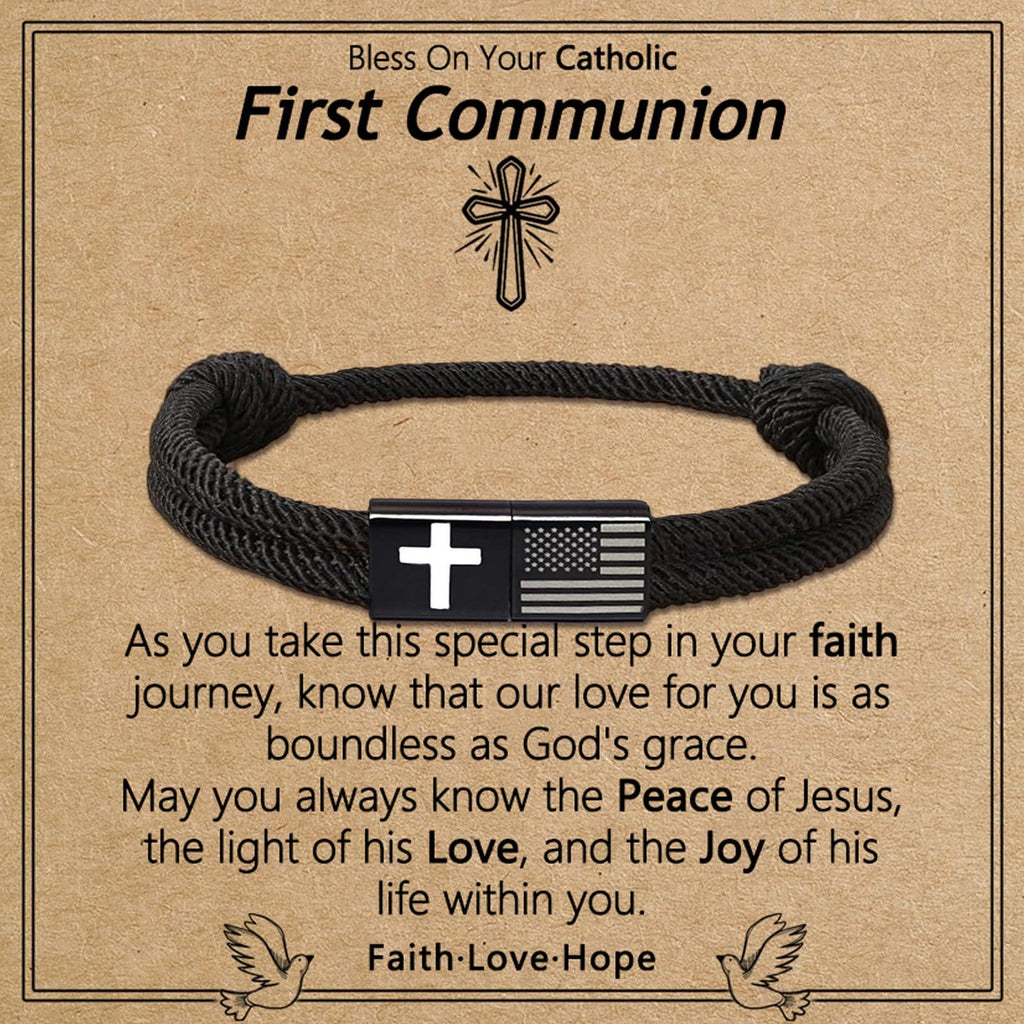 American Flag & Cross Bracelet with Card
