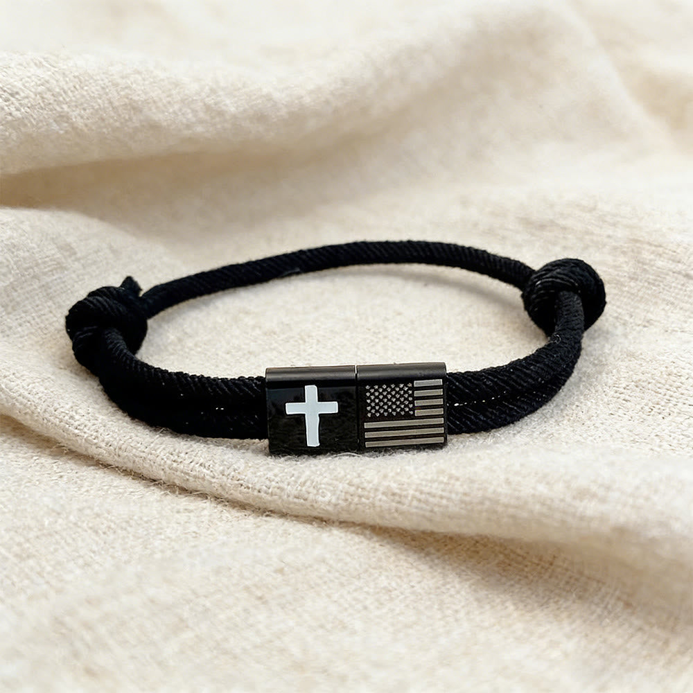American Flag & Cross Bracelet with Card