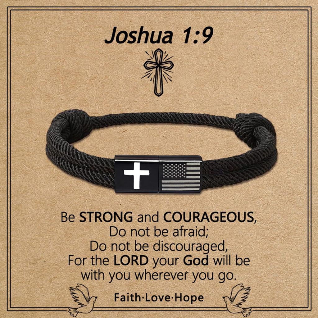American Flag & Cross Bracelet with Card