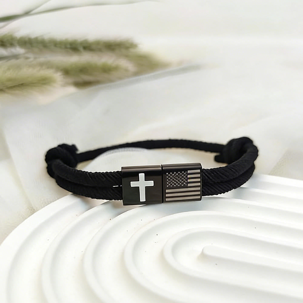 American Flag & Cross Bracelet with Card