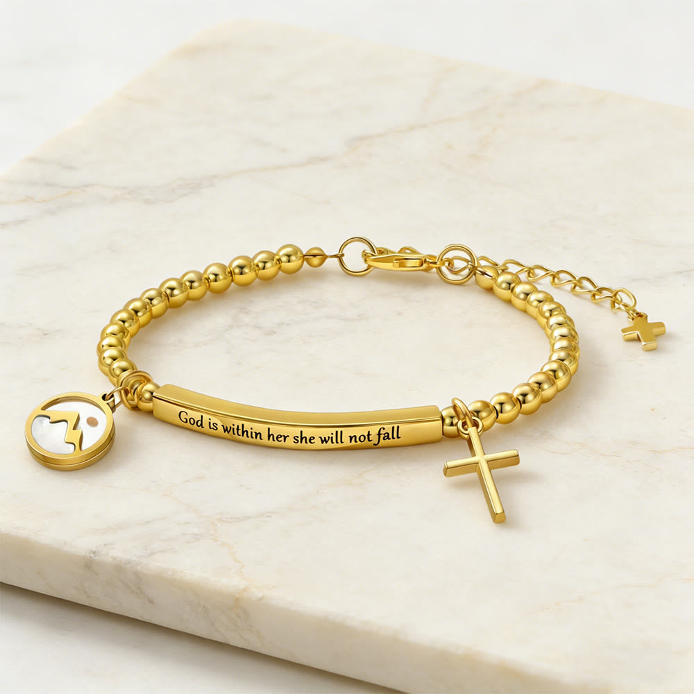 Mustard Seed & Golden Bead Cross Bracelet with God Is Within Her Gift