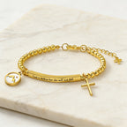 Mustard Seed & Golden Bead Cross Bracelet with God Is Within Her Gift