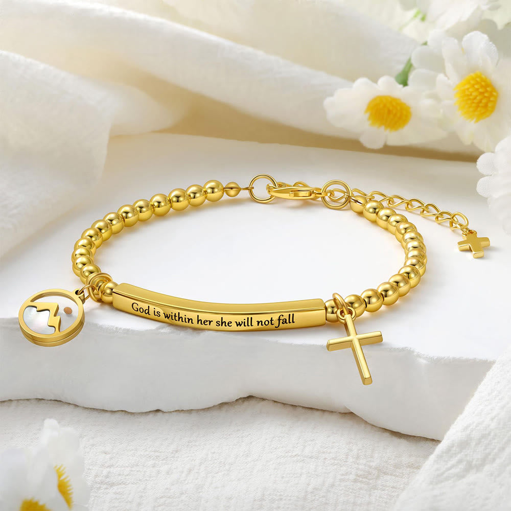 Mustard Seed & Golden Bead Cross Bracelet with God Is Within Her Gift