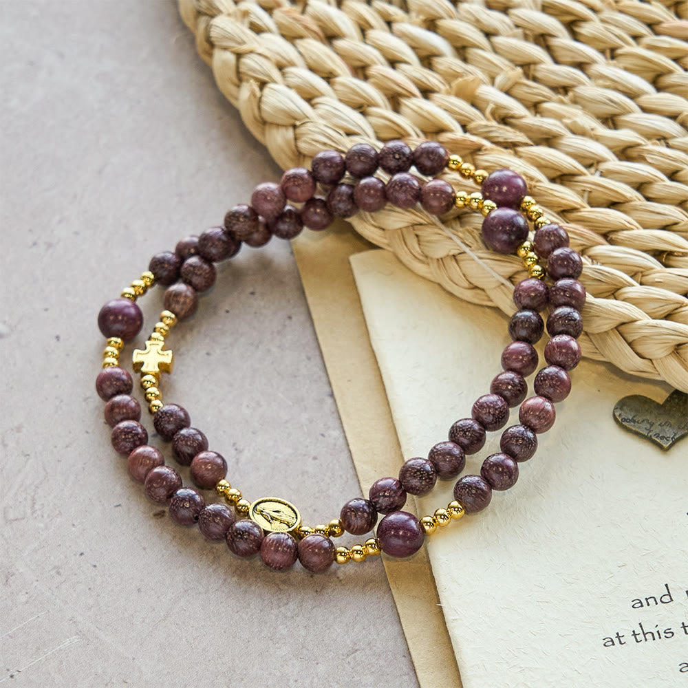 Perilla Wood Multi-Layer Rosary Bracelet with Earthy Beads & Sacred