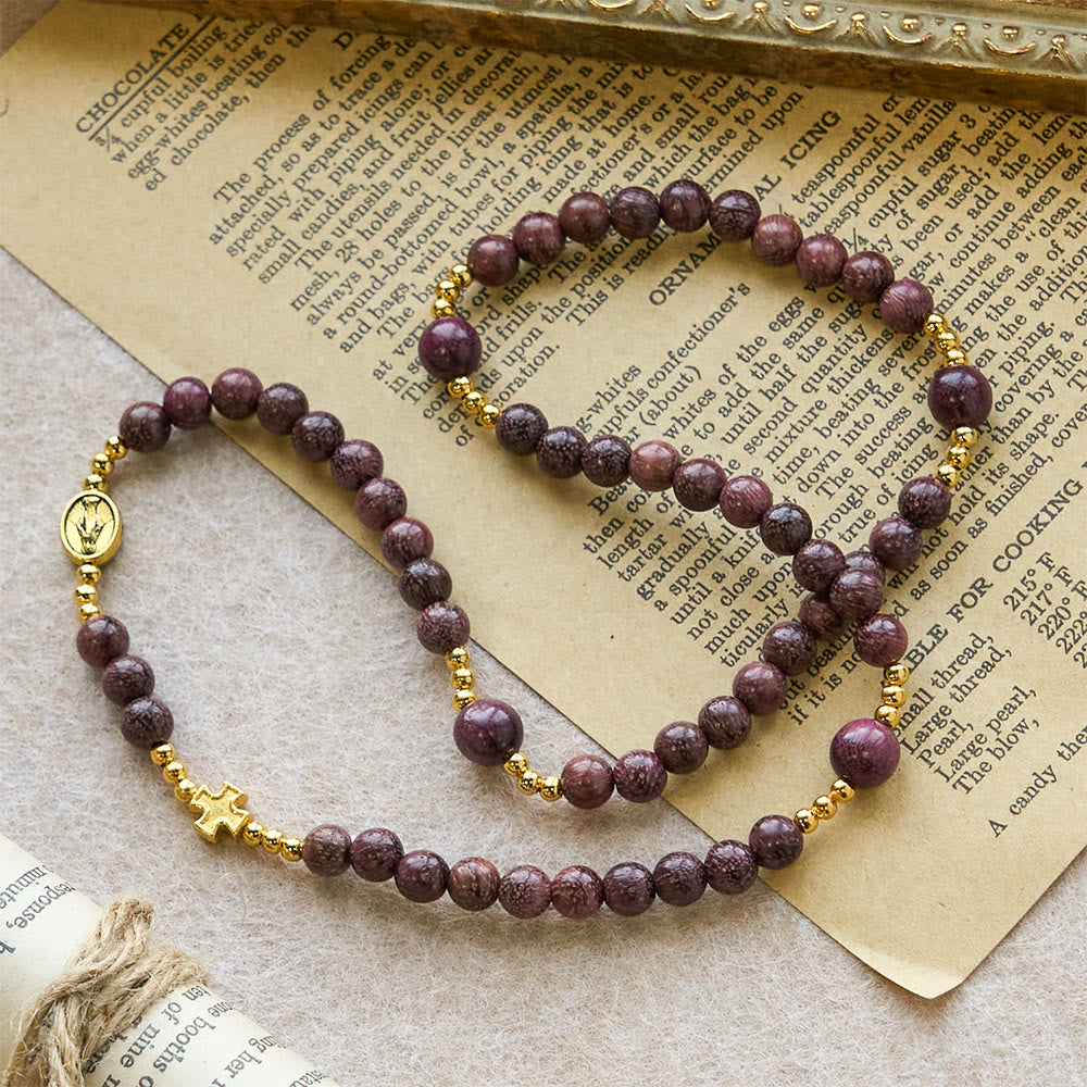 Perilla Wood Multi-Layer Rosary Bracelet with Earthy Beads & Sacred
