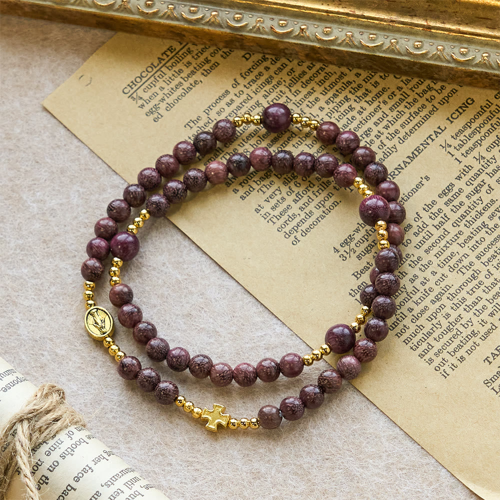 Perilla Wood Multi-Layer Rosary Bracelet with Earthy Beads & Sacred