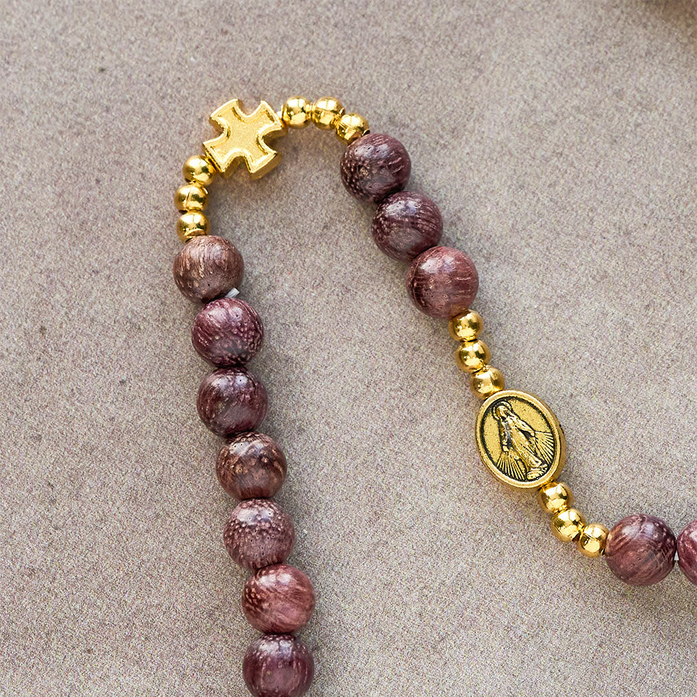 Perilla Wood Multi-Layer Rosary Bracelet with Earthy Beads & Sacred