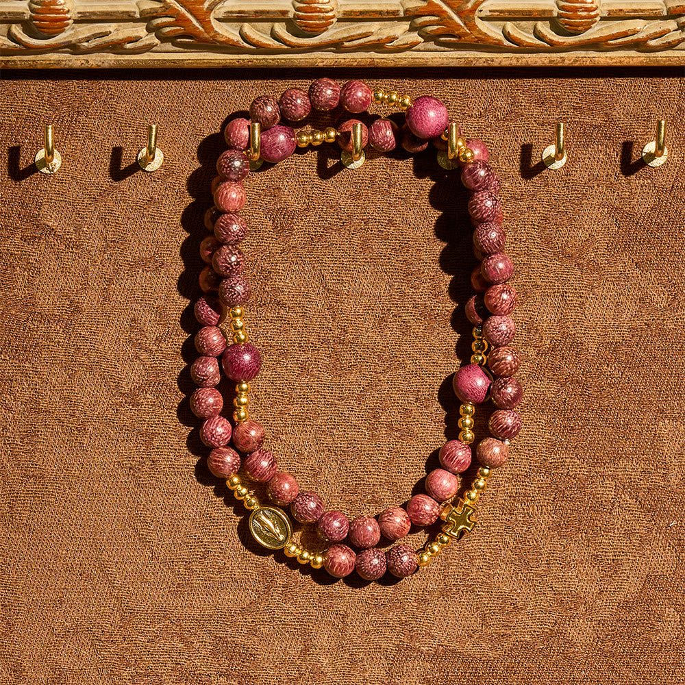 Perilla Wood Multi-Layer Rosary Bracelet with Earthy Beads & Sacred